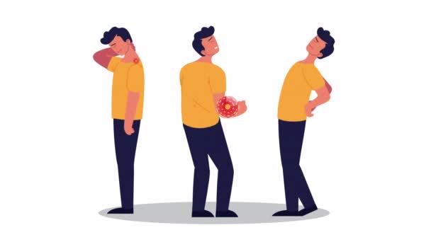 Trzech mężczyzn z bólami reumatologicznymi animacja choroby — Wideo stockowe