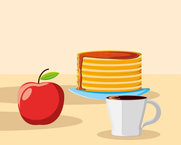 Ontbijt pannenkoeken appel — Stockvector