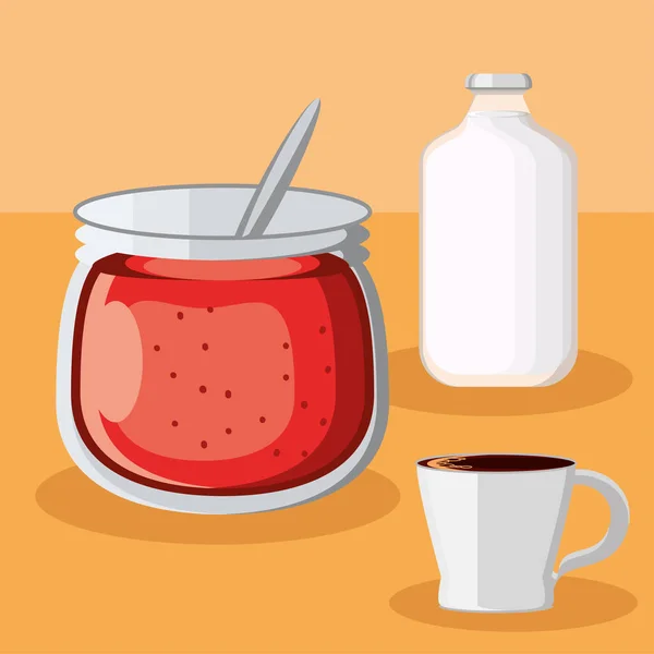 Ontbijt melk jam koffie — Stockvector