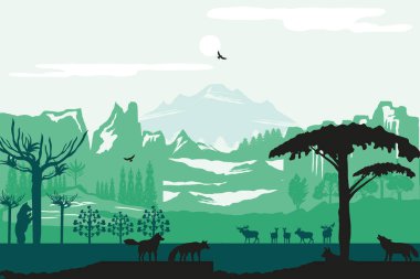 Siluet dağları hayvanlar