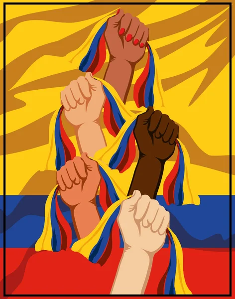 Kaldırılmış el Kolombiya bayrakları — Stok Vektör