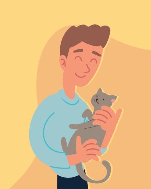 bir adam ve gri kedi