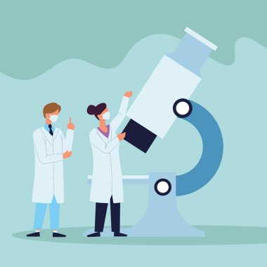 Bilimadamları mikroskop laboratuarı