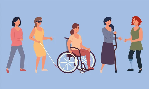 Femmes caractères handicapés — Image vectorielle