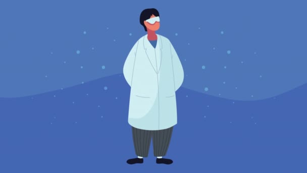 Laboratory scientific worker standing character — Stock Video