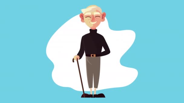 Großvater mit Blindenstock animiert — Stockvideo