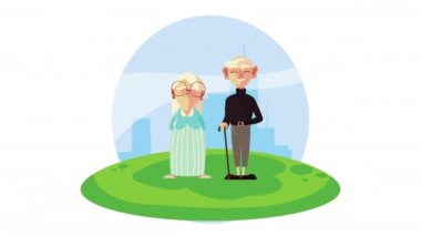 Kampta duran büyükanne ve büyükbaba çifti.