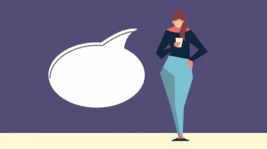 Kadın konuşma baloncuğu ile akıllı telefon kullanıyor