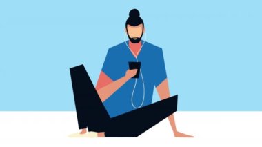 Akıllı telefon sosyal medya karakterini kullanan genç adam