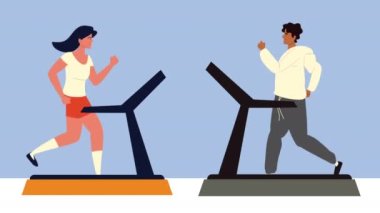 Yürüyen makine karakterlerinde egzersiz yapan çift