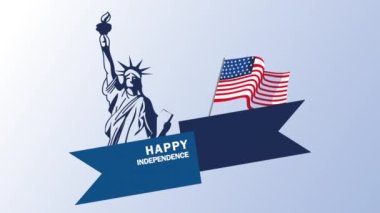 Bağımsızlık gününüz kutlu olsun. ABD bayrak ve özgürlük heykeliyle şerit halinde.
