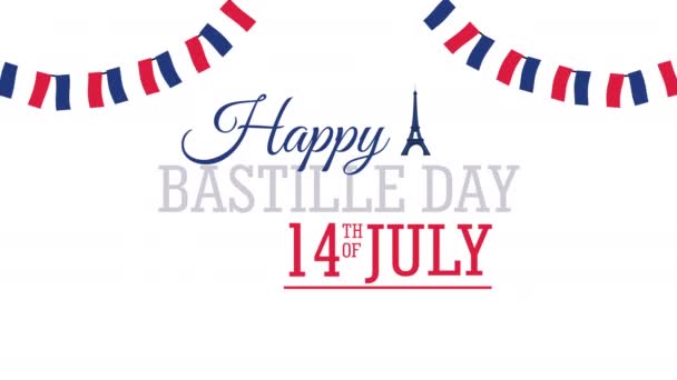 Bastille Day Frankreich Feier Schriftzug mit Girlanden — Stockvideo