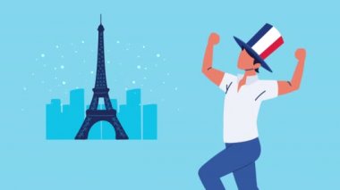Paris 'teki Eyfel Kulesi' nde Fransız adamla.