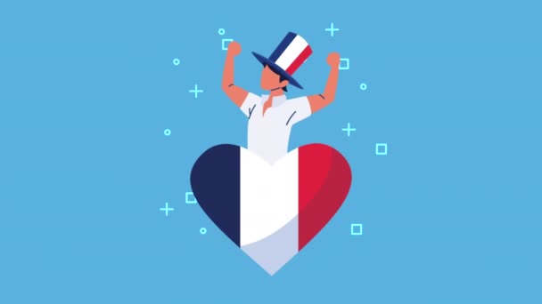 France flag in heart with french man — Stock Video