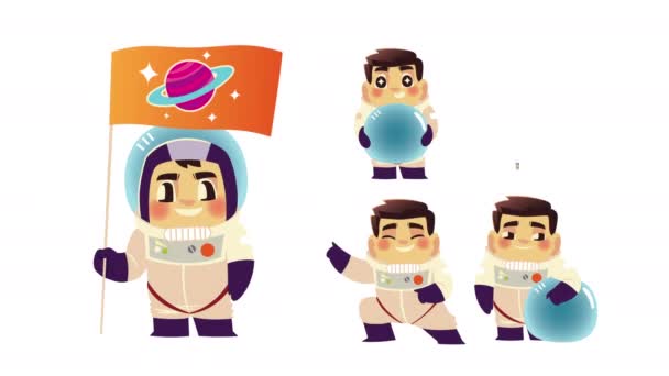 Group of astronauts characters animated — Stock Video