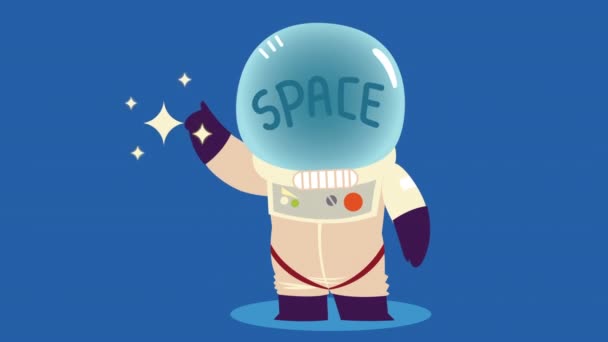 Cute astronaut with stars character — Stock Video