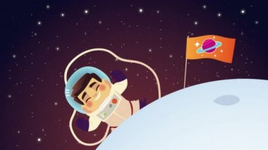 Gezegen karakterinde satürasyon bayrağı olan sevimli bir astronot.