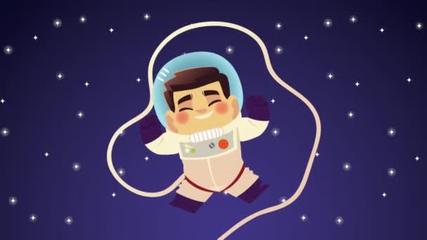Carino astronauta galleggiante nel personaggio dello spazio — Video Stock