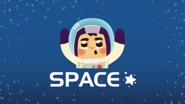 Outer space lettering with astronaut character — Stock Video