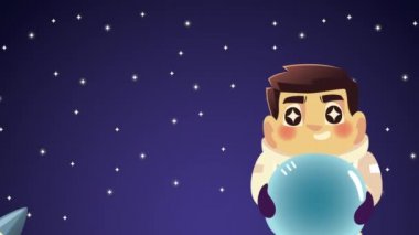 Roket uçuşu karakterli sevimli astronot.