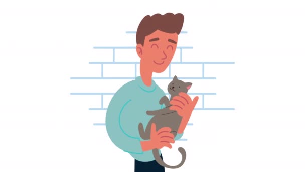 Homem com personagens mascote gato — Vídeo de Stock