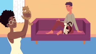 Kedi maskotu karakterli çift