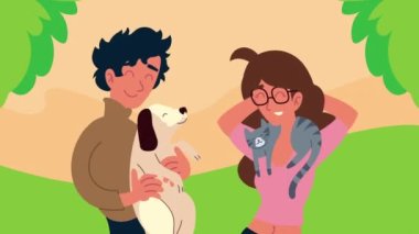 Köpek ve kedi maskotları olan çift.