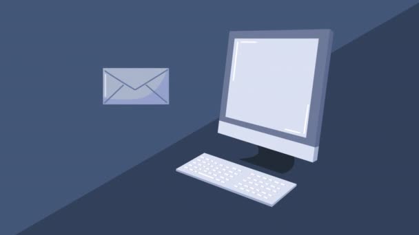 Sobre de correo electrónico con computadora de escritorio — Vídeo de stock