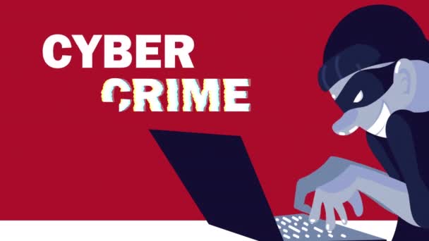 Pirate utilisant ordinateur portable cybercriminalité animée — Video