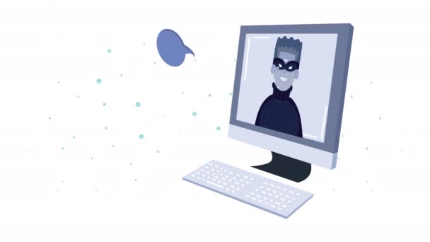 Hacker in desktop cyber crime geanimeerd — Stockvideo