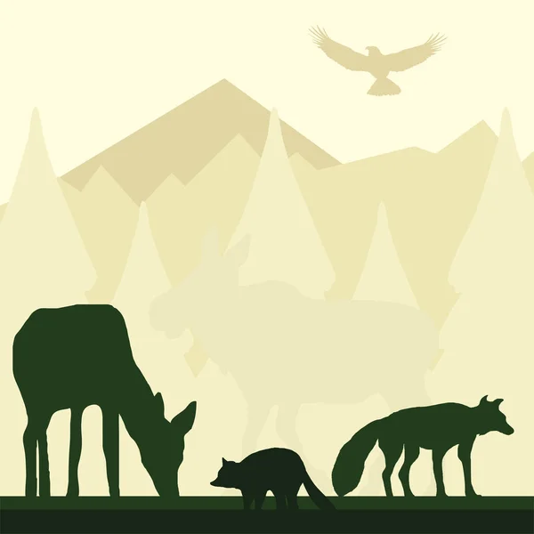 Siluet hewan pegunungan - Stok Vektor