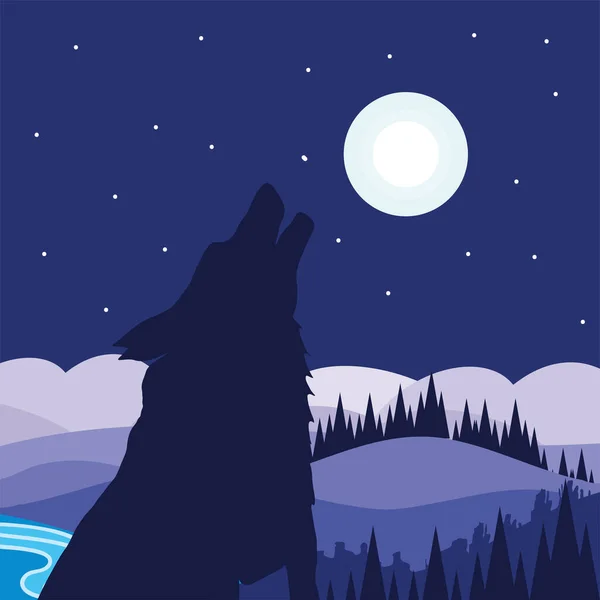 Silueta lobo solitario — Vector de stock