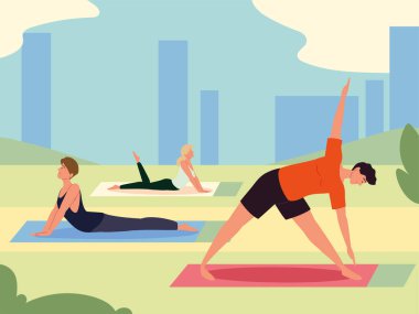 İnsanlar dışarıda yoga yapıyor.