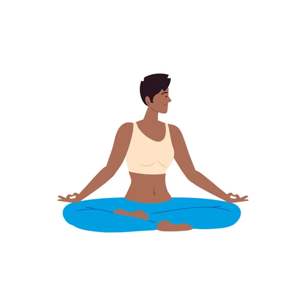 Mujer en posición de loto yoga — Vector de stock