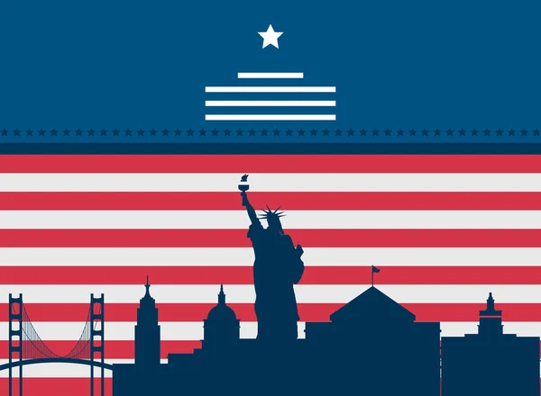 Bandeira americana, monumentos famosos — Vetor de Stock