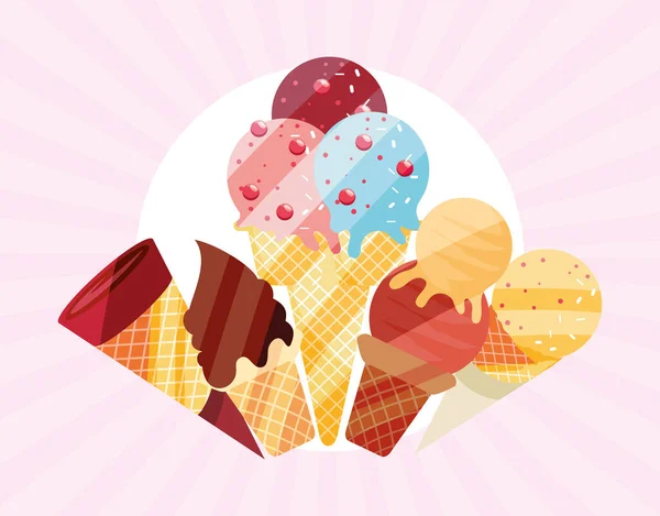 Vários cone de sorvete — Vetor de Stock