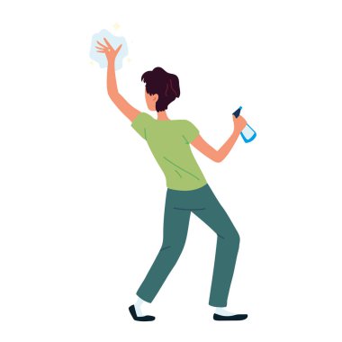 Adam yüzeyi temizliyor.