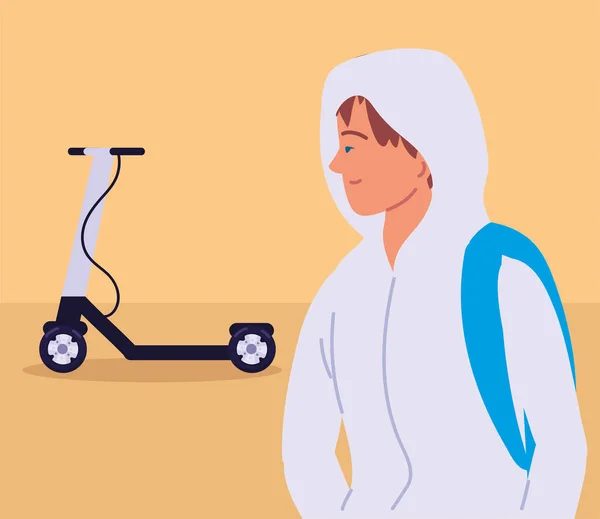 Elektrikli scooter kullanan adam. — Stok Vektör