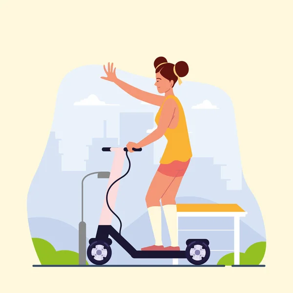 Elektrikli scooterlı kız — Stok Vektör