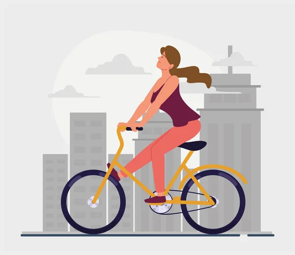 Frau fährt Fahrrad in der Stadt — Stockvektor