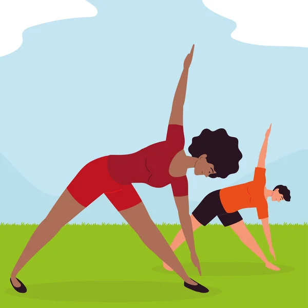 Menschen machen Yoga im Gras — Stockvektor