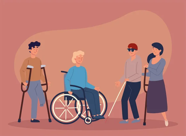 Personnes handicapées groupe — Image vectorielle