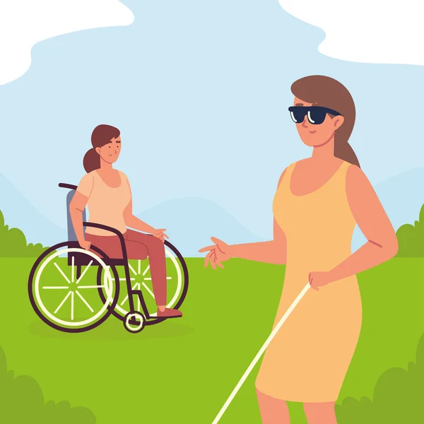 Jeunes femmes handicapées — Image vectorielle