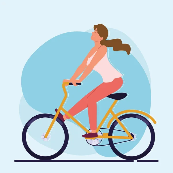 Funny woman riding bicycle — Stock Vector