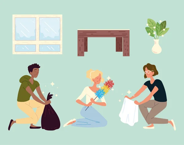Nettoyage personnes ensemble — Image vectorielle