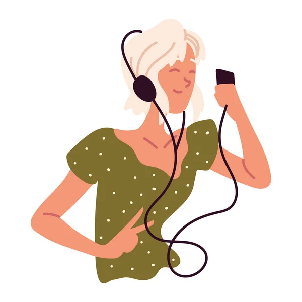 Femme drôle avec écouteurs — Image vectorielle