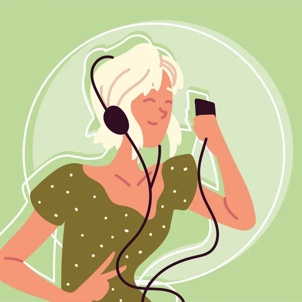 Femme heureuse avec casque — Image vectorielle