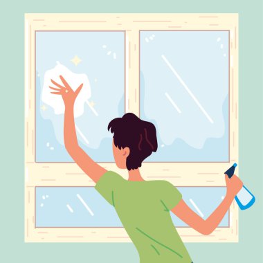 adam pencereyi temizliyor