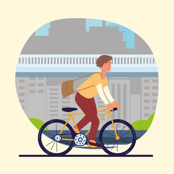 Homme chevauchant sur le vélo — Image vectorielle