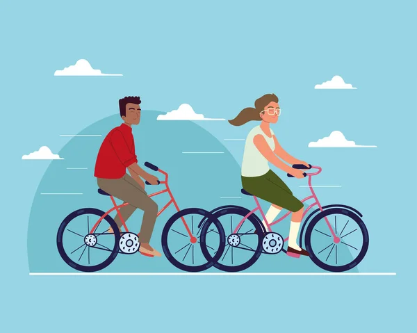 Voyage en couple à vélo — Image vectorielle